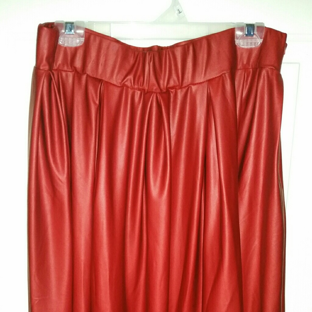 Red Faux Leather Skater Skirt